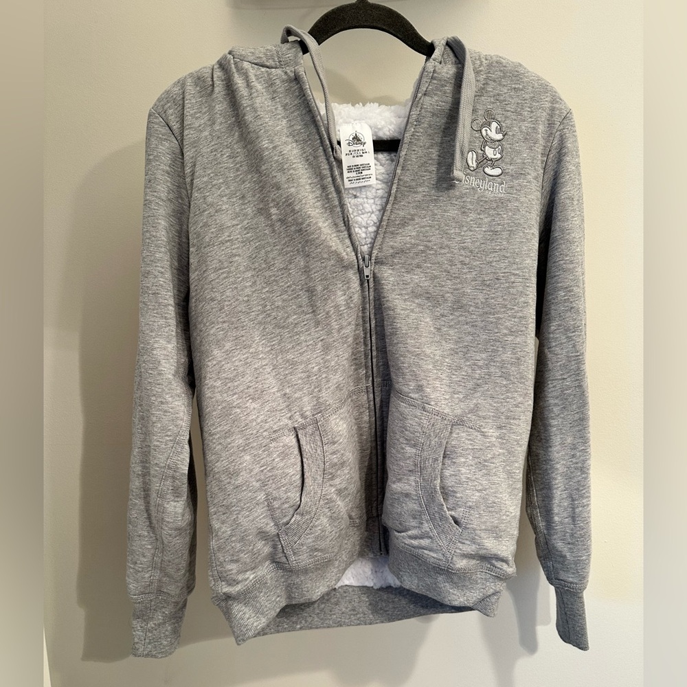 Disneyland Mickey Sherpa Lined Zip Up Gray Hoodie in Size S